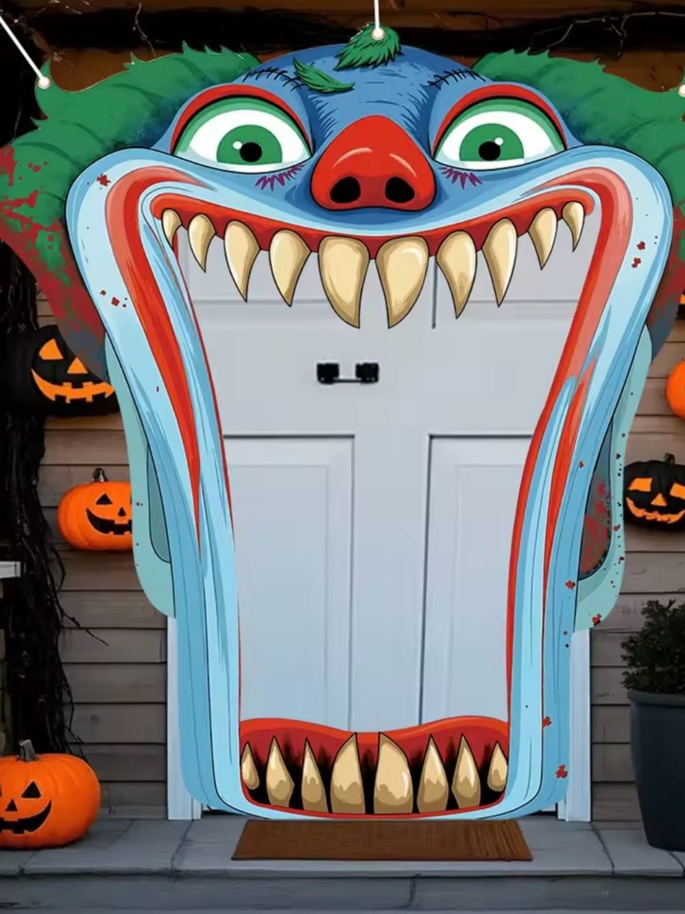 Spooky Monster Door Cover - Blue and Red Halloween Decoration